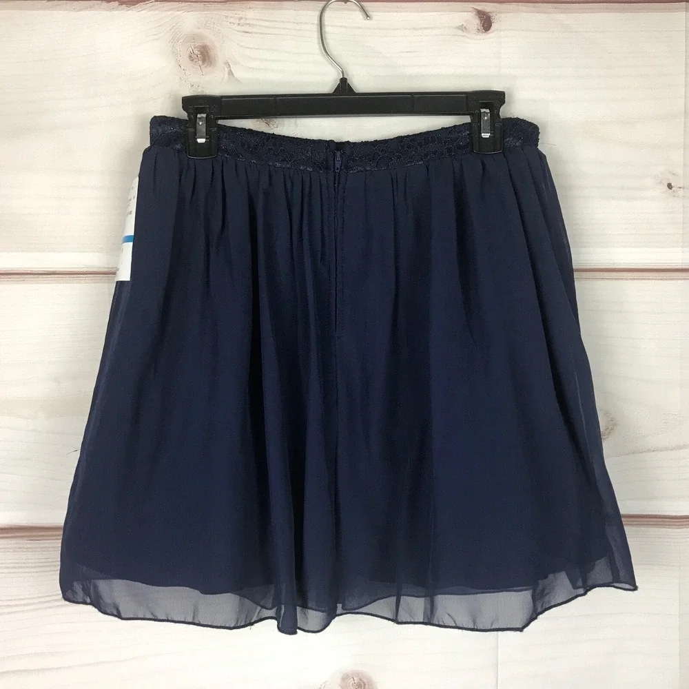 Speechless Skirt Juniors 9 Blue Chiffon A-Line Mini Lace Trim Zipper Lined Solid